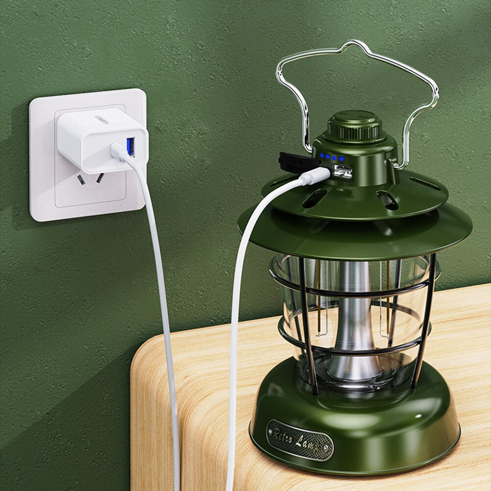 Cheap Goat Tents LED Camping Lamp Lights Type C Charging Camp Tent Light Waterproof Dimming Emergency Lamp Retro Portable Garden Hanging Lantern   